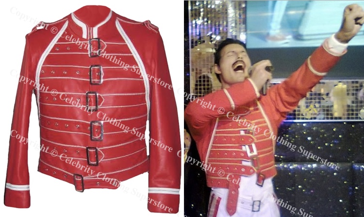 Freddie Mercury Stylish Concert Costume Red Biker Casual Wear Leather Jacket