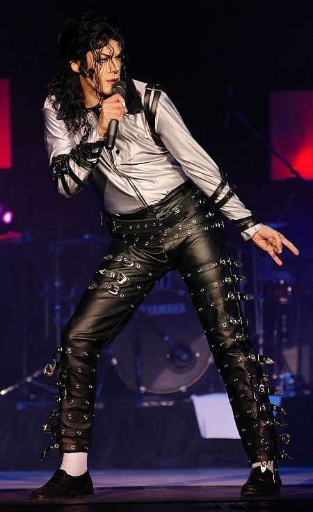 Michael Firestone wearing Michael Jackson BAD Tour Buckle Trousers 