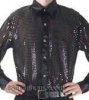 Men's Black Cabaret Stage Entertainers Sequin Dance Shirt
