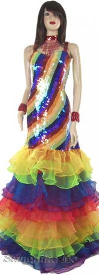 TM0910 Tailor Made Fully Sequined Gay Pride RAINBOW Gown - Click Image to Close
