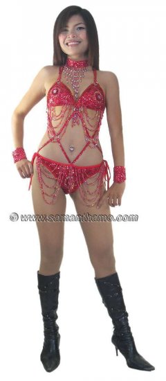 SGB21 Red Sequin Showgirl Dance Bondage Style Bikini - Click Image to Close
