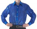 Men's Blue Cabaret Stage Entertainers Sequin Dance Shirt