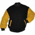 Black Wool / Orange Leather Varsity Letterman Jacket