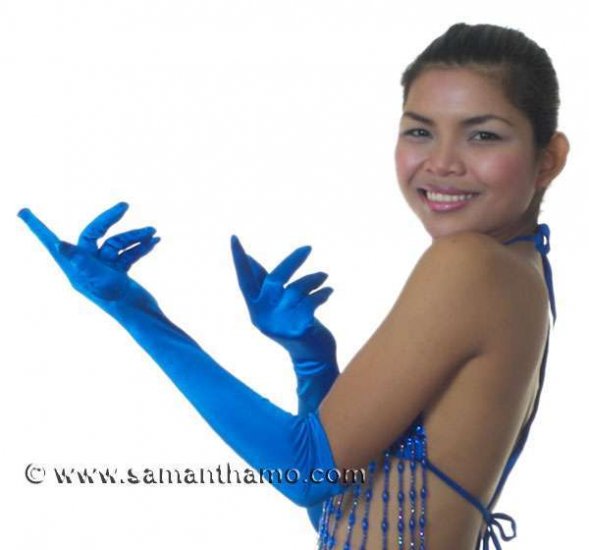 SCG5 BLUE Satin Elbow Length Cabaret Gloves FREE SHIPPING! - Click Image to Close