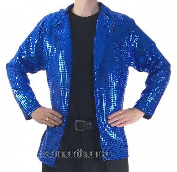 CJ077 Men's Blue Cabaret, Entertainers Sequin Dance Jacket - Click Image to Close