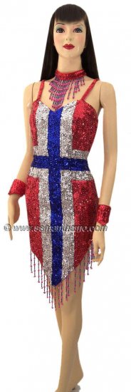 SDW438 Tailor Made Sequin NORWAY FLAG Dance Dress - Click Image to Close