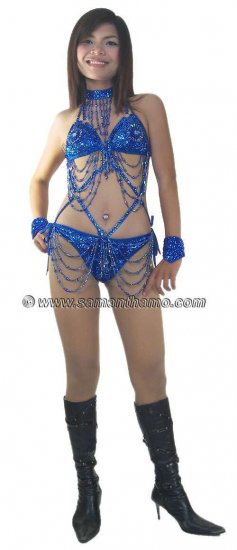 SGB23 Blue Sequin Showgirl Dance Bondage Style Bikini - Click Image to Close