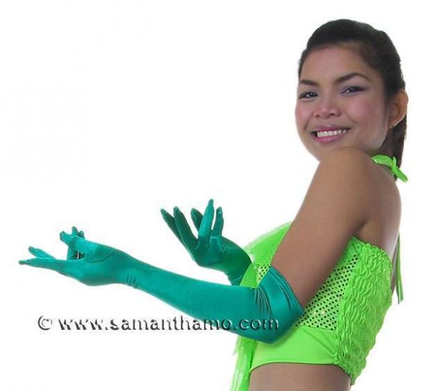SCG3 LIME Satin Elbow Length Cabaret Gloves FREE SHIPPING! - Click Image to Close
