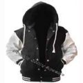 .Black Wool / White Leather Varsity HOODIE Letterman Jacket