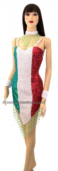 SDW418 Tailor Made Sequin ITALY FLAG Dance Dress - Click Image to Close