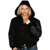 .Black Wool / Leather Varsity HOODIE Letterman Jacket