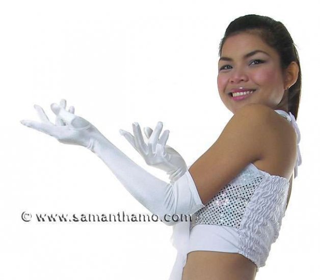 SCG2 WHITE Satin Elbow Length Cabaret Gloves FREE SHIPPING! - Click Image to Close