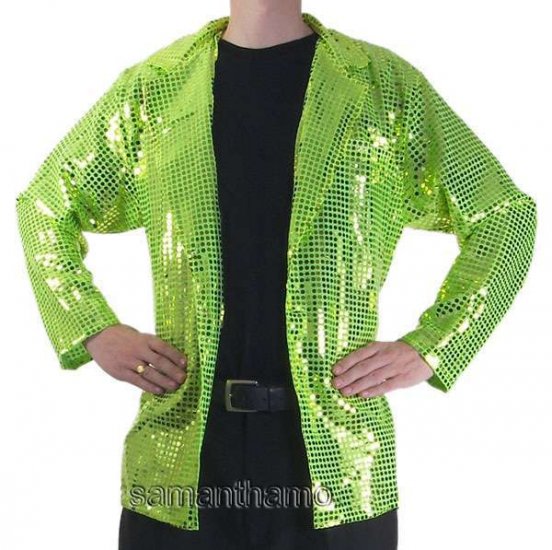 CJ072 Men's Lime Cabaret, Entertainers Sequin Dance Jacket - Click Image to Close
