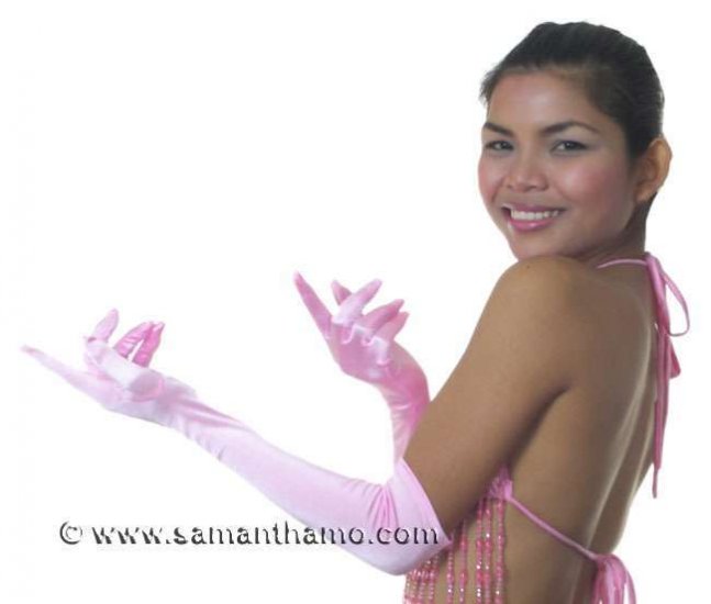 SCG6 PINK Satin Elbow Length Cabaret Gloves FREE SHIPPING! - Click Image to Close