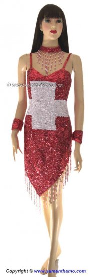 SDW447 Tailor Made Sequin SWITZERLAND FLAG Dance Dress - Click Image to Close