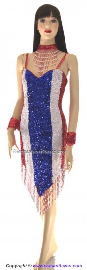 SDW448 Tailor Made Sequin THAILAND FLAG Dance Dress - Click Image to Close