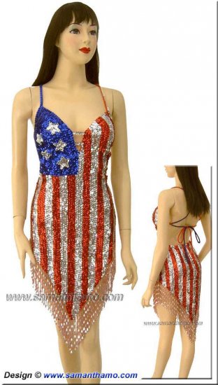 SDW406 Tailor Made Sequin USA FLAG Dance Dress - Click Image to Close