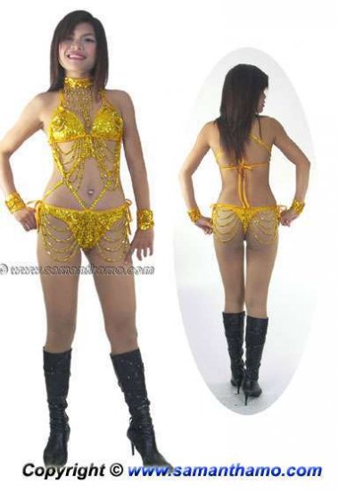 SGB19 Glod Sequin Showgirl Dance Bondage Style Bikini - Click Image to Close