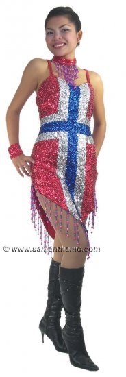 RMD704 Sparkling ' Sequin Dance, Norway Flag, Dress - Click Image to Close