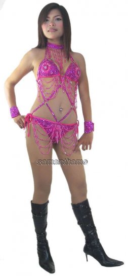 SGB22 Pink Sequin Showgirl Dance Bondage Style Bikini - Click Image to Close