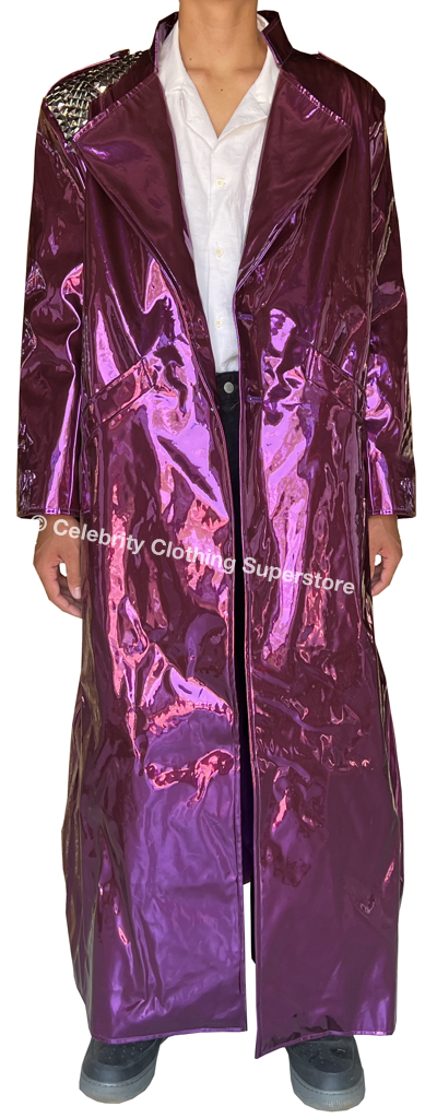 Custom Made Faux Patent Leather Purple Trench Coat With Stud - $369.99 ...
