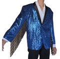 Men's Blue Entertainers Sequin Dance Jacket With Black Tassels