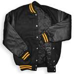 Black Varsity Letterman Jacket with Gold Stripes - Click Image to Close