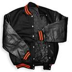 Black Varsity Letterman Jacket with Orange Stripes - Click Image to Close