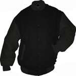Black Wool / Black Leather Varsity Letterman Jacket - Click Image to Close