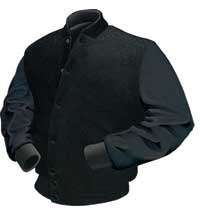 Black Wool / Black Leather Varsity Letterman Jacket - Click Image to Close