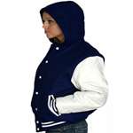 .Blue Wool / White Leather Varsity HOODIE Letterman Jacket - Click Image to Close