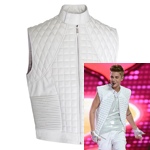 Justin Bieber Victoria Secrets White Leather Vest - Jacket - Click Image to Close