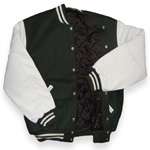Dark Green / White Leather Varsity Letterman Jacket - Click Image to Close