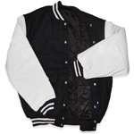Dark Navy Wool / White Leather Varsity Letterman Jacket - Click Image to Close