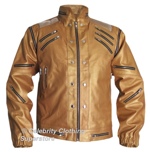 Michael Jackson GOLD Real Leather BEAT It Jacket - Click Image to Close