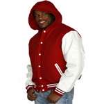 .Red Wool / Leather Varsity HOODIE Letterman Jacket - Click Image to Close